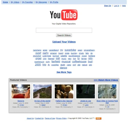 Early YouTube homepage (2005)